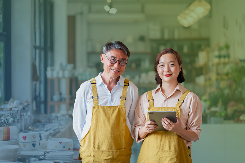 Father and daughter small business owners